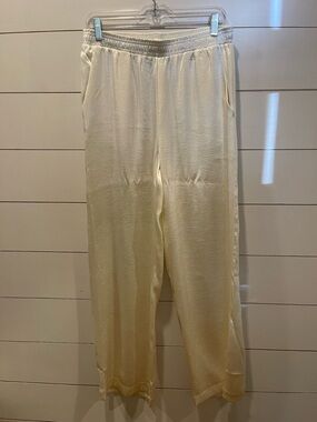 Double Zero Wide Leg Women's Cream Elastic-Waist Satin Pants Size Large NWT